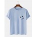 Mens Smile Chest Print O-Neck Casual Loose Short Sleeve T-Shirt