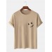 Mens Smile Chest Print O-Neck Casual Loose Short Sleeve T-Shirt