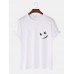 Mens Smile Chest Print O-Neck Casual Loose Short Sleeve T-Shirt