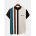 Mens Striped Patchwork Crew Neck Knit Veins Preppy T-Shirts