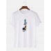 100% Cotton Mens Cartoon Astronaut Planet Print Short Sleeve Funny T-Shirts