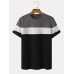 Mens Veins Patchwork Plain Color Crew Neck T-Shirts