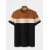 Mens Veins Patchwork Plain Color Crew Neck T-Shirts