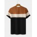 Mens Veins Patchwork Plain Color Crew Neck T-Shirts