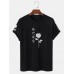 Men Japanese Characters & Rose Print Short Sleeve T-Shirts