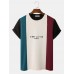 Mens Letter Print Knitted Veins Patchwork Crew Neck T-Shirts