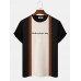 Mens Veins Stripe Patchwork Letter Embroidery Preppy T-Shirts