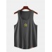 Men Casual Cotton Graffiti Sun Print Solid Color Crew Neck Sleeveless Tank Tops