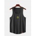 Men Casual Cotton Graffiti Sun Print Solid Color Crew Neck Sleeveless Tank Tops