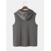 Mens Solid Color Ribbed Hooded Sleevelss Casual Tank Top