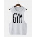 Men Fashion Letter Print Hooded Sleeveless Pocket Solid Color Sport Tops