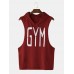 Men Fashion Letter Print Hooded Sleeveless Pocket Solid Color Sport Tops