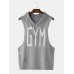 Men Fashion Letter Print Hooded Sleeveless Pocket Solid Color Sport Tops