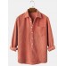 Corduroy Solid Henley Collar Chest Pocket Long Sleeve Shirts