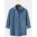 Corduroy Solid Henley Collar Chest Pocket Long Sleeve Shirts