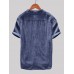 Mens Vintage Cotton Shirts Stand Collar Solid Color Short Sleeve Loose Henley Shirts