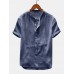 Men Cotton Linen Short Sleeve Solid Color Leisure Henley Shirts