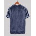 Men Cotton Linen Short Sleeve Solid Color Leisure Henley Shirts