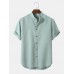 Mens Casual Solid Color Grandad Collar Button Up Shirts