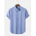 Mens Casual Solid Color Grandad Collar Button Up Shirts