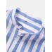 Mens Vertical Stripe Stand Collar Casual Breathable Short Sleeve Henley Shirts