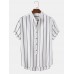 Mens Vintage Striped Loose Comfy Casual Henley Shirts