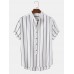 Mens Vintage Striped Loose Comfy Casual Henley Shirts