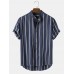 Mens Vintage Striped Loose Comfy Casual Henley Shirts