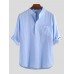 Mens Linen Casual Roll Sleeve Loose Buttons Pullover Henley Shirts