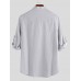 Mens Linen Casual Roll Sleeve Loose Buttons Pullover Henley Shirts