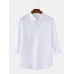 Mens Solid Color Cotton Linen Casual Long Sleeve Split Hem Henley Shirts