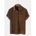 Mens Solid Color Basic Style Corduroy Lapel Short Sleeve Henley Shirt