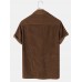 Mens Solid Color Basic Style Corduroy Lapel Short Sleeve Henley Shirt