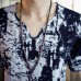 INCERUN Mens V Neck Ink Printing Chinese Style Casual Cotton Short Sleeve Tops Tees