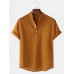 Mens Cotton linen Breathable Solid Color Short Sleeve Henley Shirts