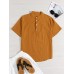 Mens Cotton linen Breathable Solid Color Short Sleeve Henley Shirts