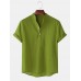 Mens Cotton linen Breathable Solid Color Short Sleeve Henley Shirts