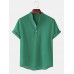 Mens Cotton linen Breathable Solid Color Short Sleeve Henley Shirts