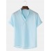 Mens Cotton linen Breathable Solid Color Short Sleeve Henley Shirts