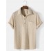 Mens Solid Color Waffle Casual Lapel Short Sleeve Henley Shirt
