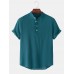 Mens Basic Solid Color Linen Short Sleeve Henley Shirt