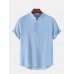 Mens Basic Solid Color Linen Short Sleeve Henley Shirt