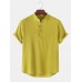 Mens Basic Solid Color Linen Short Sleeve Henley Shirt