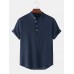 Mens Basic Solid Color Linen Short Sleeve Henley Shirt