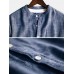 Mens 100% Cotton Vintage Solid Color Button Fly Stand Collar Long Sleeve Casual T-shirts