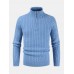 Mens Solid Color Twist Knit Half Zipper High Neck Winter Warm Sweater