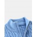 Mens Solid Color Twist Knit Half Zipper High Neck Winter Warm Sweater