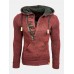 Mens Letter V-Neck Zip Knit Pullover Casual Drawstring Hooded Sweaters