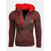 Mens Letter V-Neck Zip Knit Pullover Casual Drawstring Hooded Sweaters