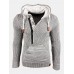 Mens Letter V-Neck Zip Knit Pullover Casual Drawstring Hooded Sweaters